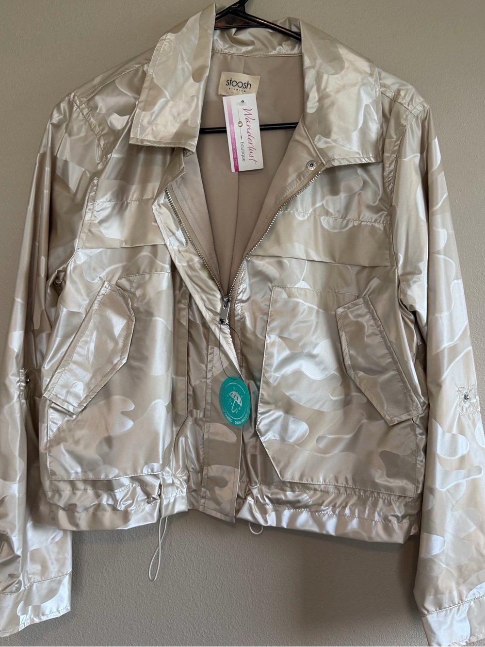 Stoosh Pearl Cream Satin Windbreaker